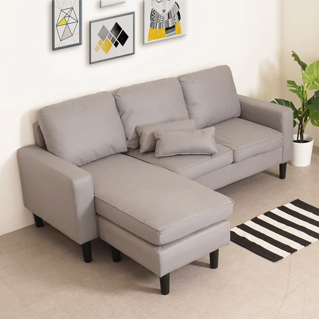 【Homelike】溫妮科技布L型沙發(附抱枕x2)