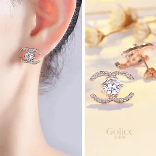 【Golicc】韓版 太陽之眼 鑲鑽 耳環(飾品 耳飾 耳釘 耳扣 耳環 禮物 618 年中慶)