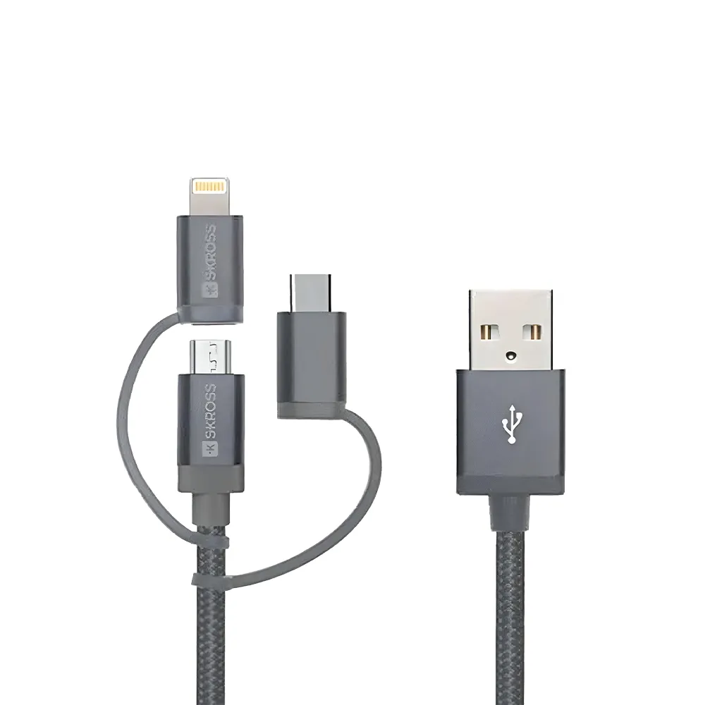 【Skross】蘋果Mfi認證iPhone快充 三合一 USB-A to Type-C+Lightning+Micro-USB充電線1.2m