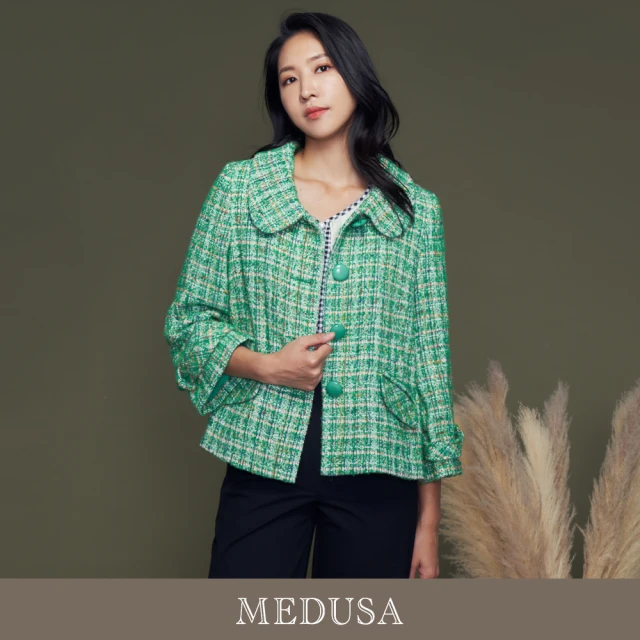 MEDUSA 曼度莎 現貨-大圓釦綠色毛呢羊毛外套（M-XL）｜小香風外套 西裝外套 毛呢外套 冬新品(201-10607)