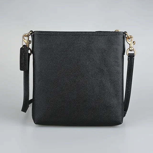 【COACH】Kitt經典C金屬LOGO素面防刮皮革斜背包(黑)
