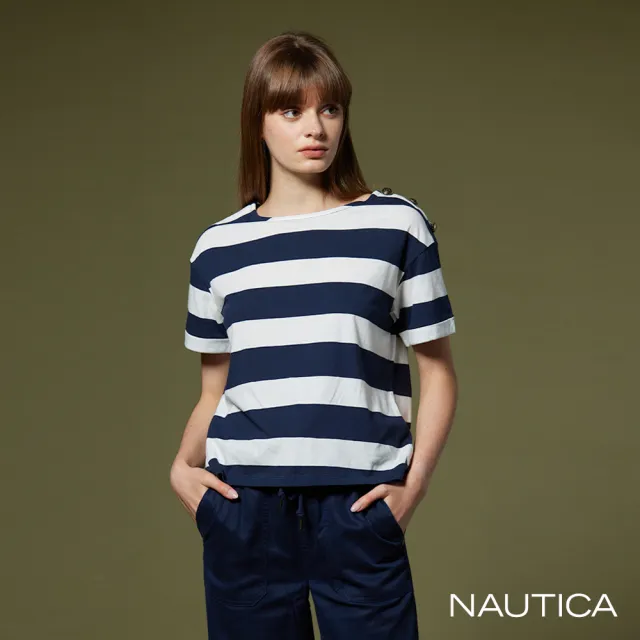 【NAUTICA】女裝 粗條紋短袖T恤(白)