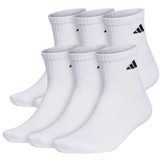 【adidas 愛迪達】2024男時尚美國進口厚襪白色短襪6入組-網