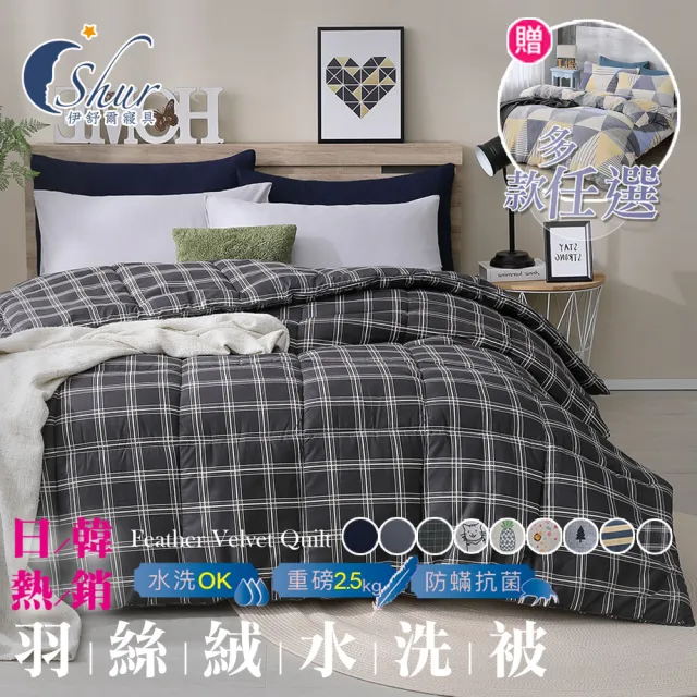 【ISHUR 伊舒爾】贈法蘭絨兩用被套1入 韓系經典可水洗羽絲絨被 雙人2.5kg(棉被/被子/多款任選)