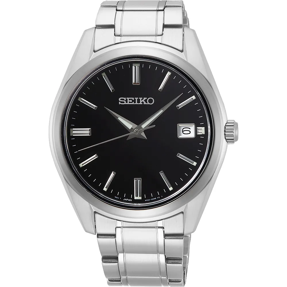 【SEIKO 精工】CS 時尚石英手錶-黑x銀/39mm 送行動電源 畢業禮物(6N52-00A0D SUR311P1)