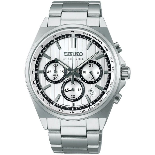 【SEIKO 精工】CS系列 條紋設計賽車三眼計時手錶-41mm 送行動電源(SBTR031J/8T63-01T0S)