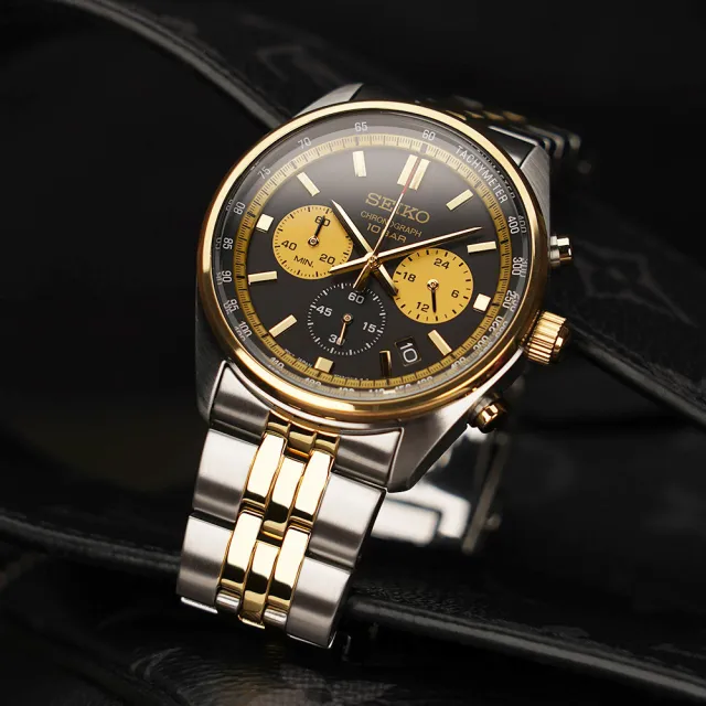 【SEIKO 精工】CS系列金色熊貓錶三眼計時手錶-41.5mm 520禮物 送禮(SSB430P1/8T63-00W0KS)
