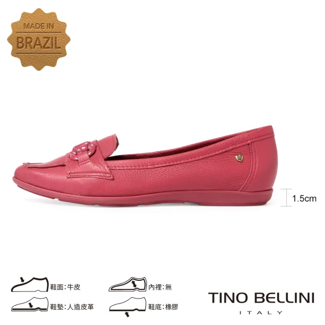 【TINO BELLINI 貝里尼】巴西進口馬銜扣尖頭樂福鞋FWBV036-7(玫瑰粉)