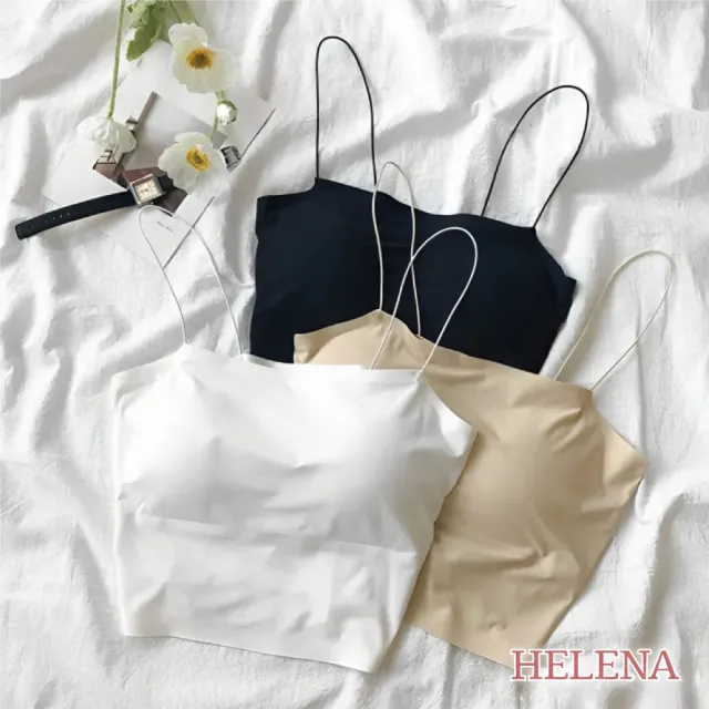 【HELENA】小可愛 冰絲背心 涼感 厚杯 顯胸大 細肩帶冰絲背心 短版背心(冰絲背心 細肩帶 平口背心 B10)