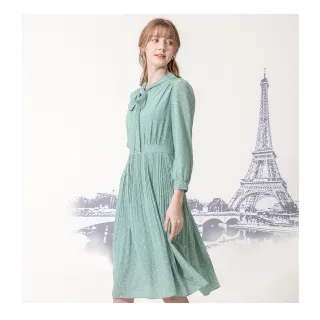 【IRIS 艾莉詩】湖水綠印花壓褶洋裝-2色(36668)