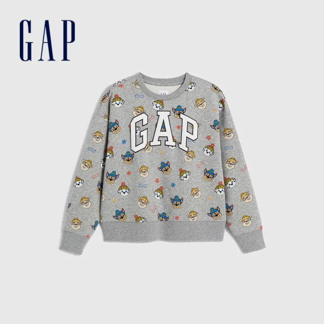 【GAP】男童裝 Gap x 汪汪隊立大功聯名 Logo印花刷毛圓領大學T-灰色(889505)