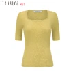 【Jessica Red】簡約百搭羊毛混紡方領短袖針織衫82415A（黃）