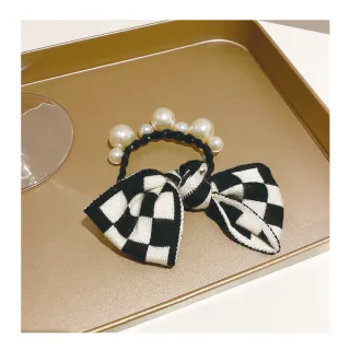【HERA 赫拉】韓國東大門黑白棋盤格蝴蝶結髮圈 H111032205(髮飾 髮圈)