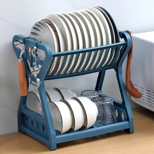 歐文購物 雙層簡易碗架 多功能廚房收納架 碗碟筷筒 瀝水碗架
