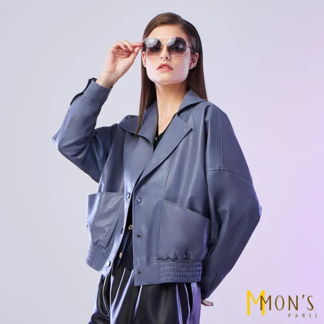 【MON’S】寬鬆翻領口袋綿羊皮衣外套(100%綿羊皮)