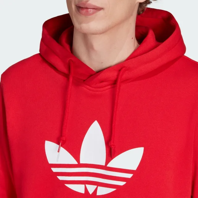 【adidas 愛迪達】TREFOIL HOODY 男款 紅 連帽上衣 長袖上衣 帽T 運動 三葉草 亞規(IM4497)