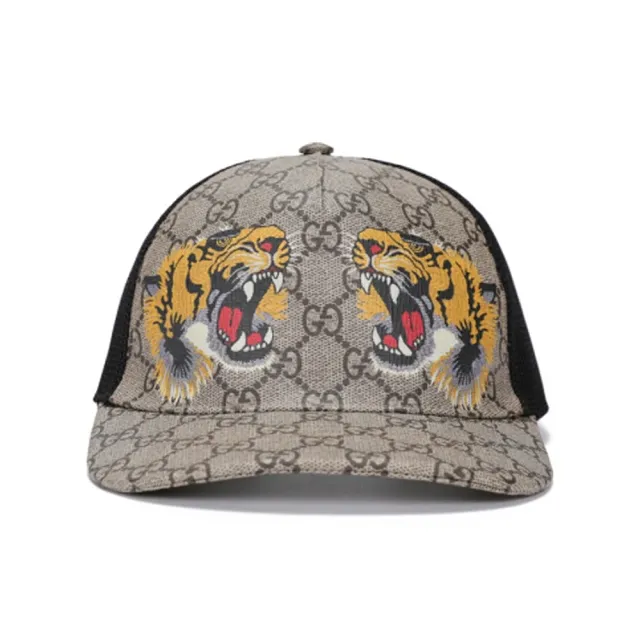 【GUCCI 古馳】426887 經典GG supreme系列老虎印花透氣棒球帽/鴨舌帽(棕色)