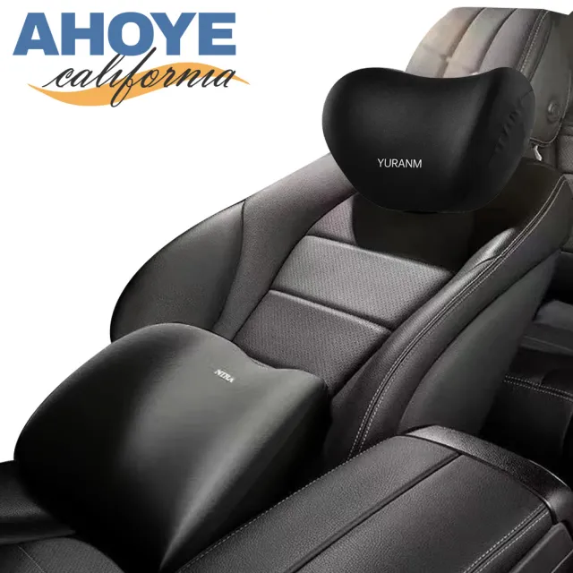 【AHOYE】3D透氣記憶棉汽車頸枕+腰靠(車用枕頭 汽車枕頭 車用頭枕)
