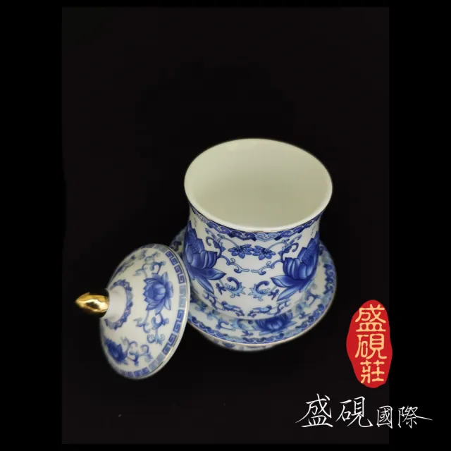 【盛硯莊佛教文物】大青花瓷手工供杯(佛教文物)