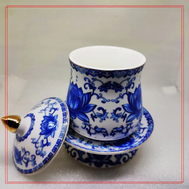 【盛硯莊佛教文物】大青花瓷手工供杯(佛教文物)