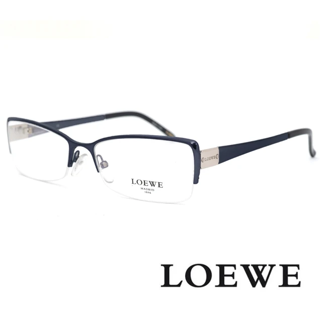 LOEWE 羅威 精緻細眉框優雅 光學眼鏡(深藍/銀 - VLW322-0K14)