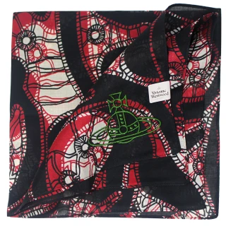 【Vivienne Westwood】刺繡星球LOGO抽象圖樣塗鴉底圖純棉帕領巾(黑色)