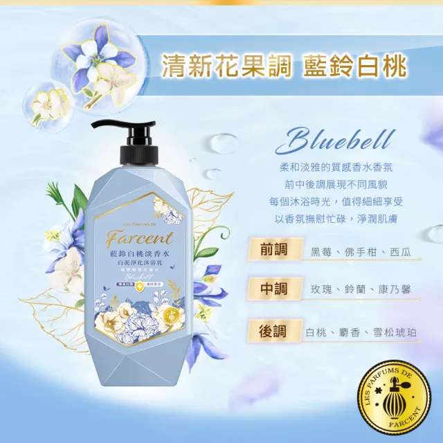 【Farcent法頌】香水白泥淨化沐浴乳/沐浴露 1000g(白麝香/藍鈴白桃)