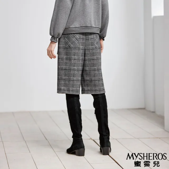 【MYSHEROS 蜜雪兒】棉質七分褲 前釦拉鍊 經典格紋好搭(灰)