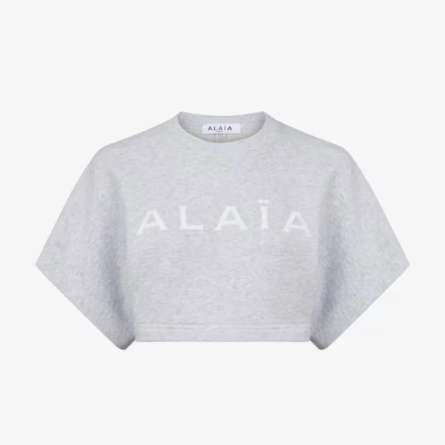 ALAIA 品牌經典寬袖灰色短版Logo T(灰)