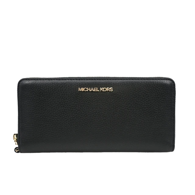 Michael Kors JET SET TRAVEL 黑色荔枝紋皮革金LOGO手拿長夾(手把可拆)