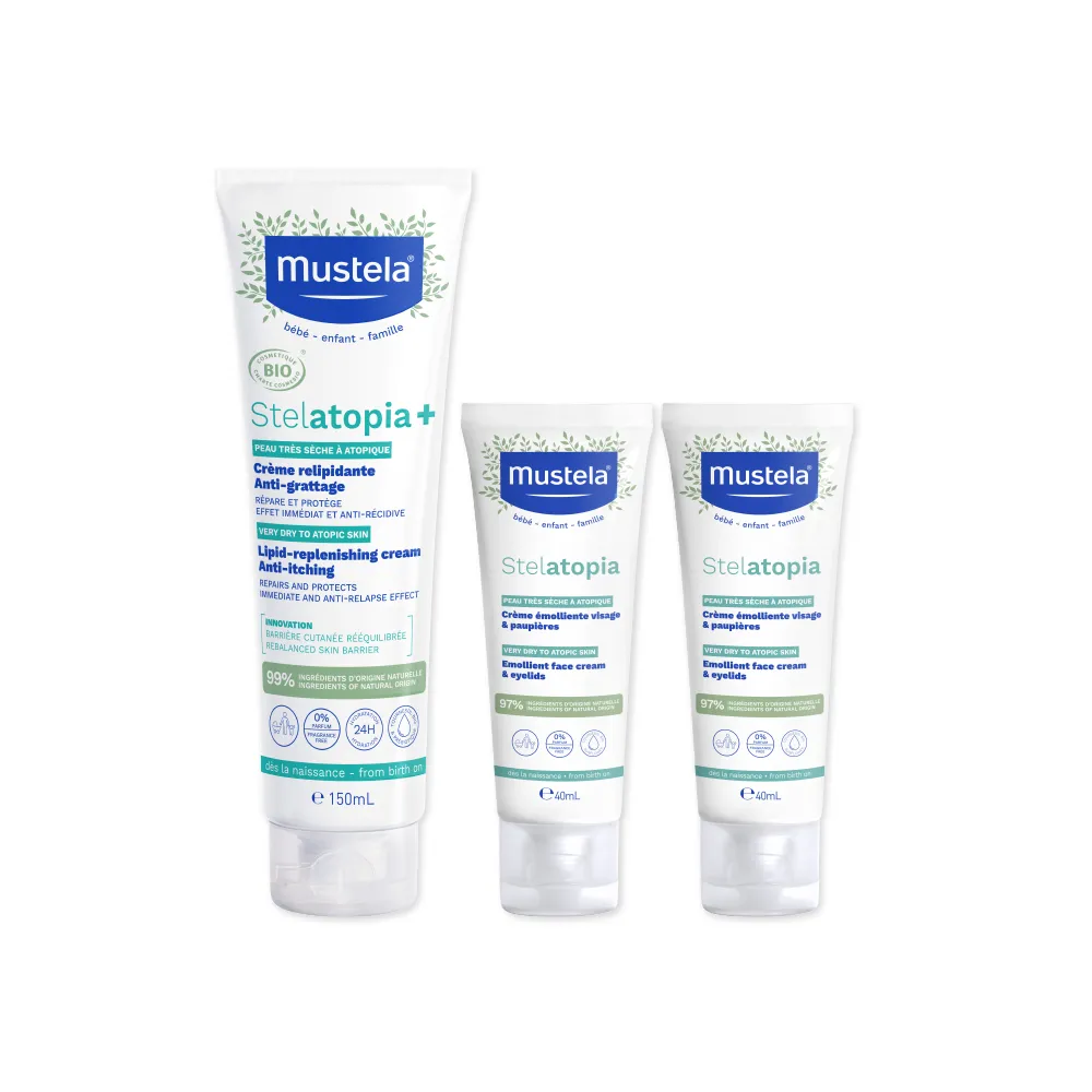 【Mustela 慕之恬廊】舒恬良 保濕滋潤組(滋養益膚柔舒霜150ml有機+柔舒面霜40mlX2入)