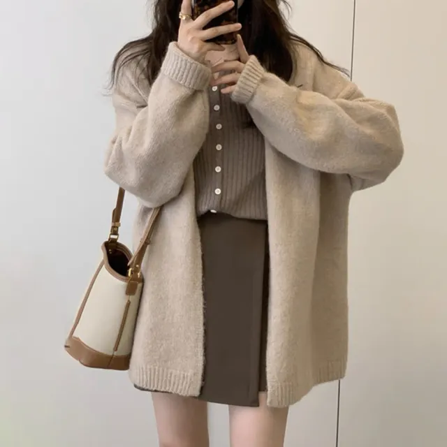 【D.studio】韓版氣質溫柔風寬鬆針織外套(上衣 女裝 衣服 外套 長袖上衣 毛衣 針織上衣 J190)