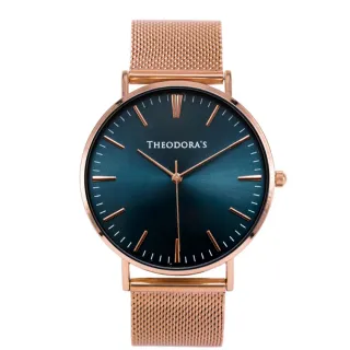 【THEODORA’S 希奧朵拉】Hera 簡約中性款金屬手錶 湖水綠面-米蘭玫金(男錶 女錶 簡約手錶)