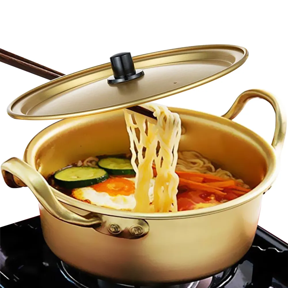 【AHOYE】16cm韓式黃金鋁泡麵碗 部隊鍋 拉麵碗 小火鍋