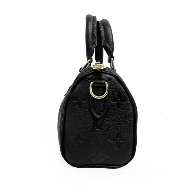 【Louis Vuitton 路易威登】M82450 經典Nano Speedy壓紋Monogram皮革迷你手提/斜背包(全新展示品-黑色)