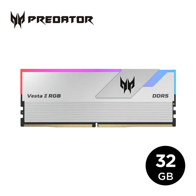 Acer 宏碁】Vesta2 DDR5-6000 32G 銀RGB 超頻桌上型記憶體(16*2 CL30