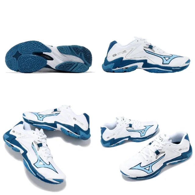 【MIZUNO 美津濃】排球鞋 Wave Lightning Z8 男鞋 白 藍 回彈 抓地 室內運動 運動鞋 美津濃(V1GA2400-21)