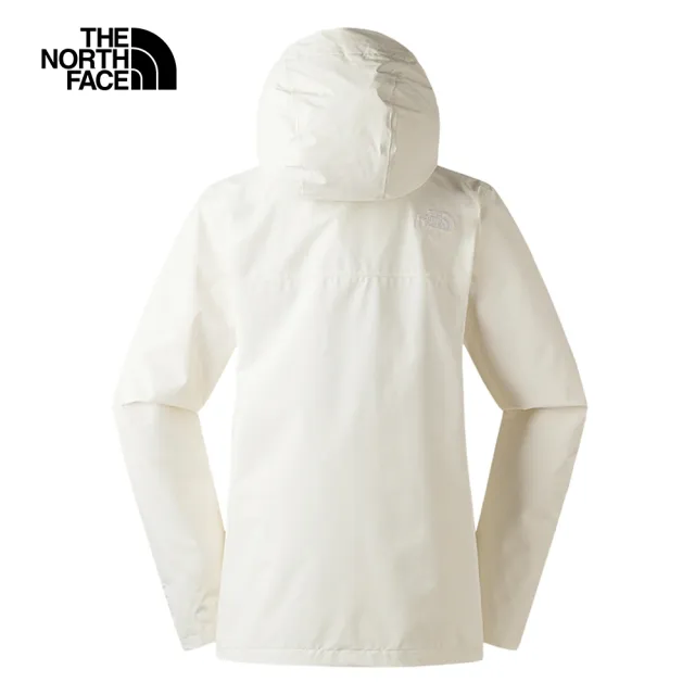 【The North Face 官方旗艦】北面女款米白色防水透氣可調節收納連帽衝鋒衣｜88FYQLI
