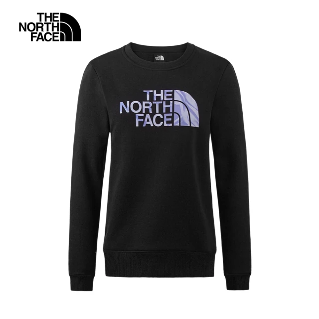 The North Face 官方旗艦 北面女款黑色舒適透氣大尺寸LOGO印花休閒長袖大學T｜88FUJK3