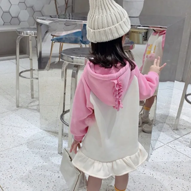 【Arbea】女童裙子毛球連帽抓絨加厚衛衣裙洋裝童裝(秋冬款)