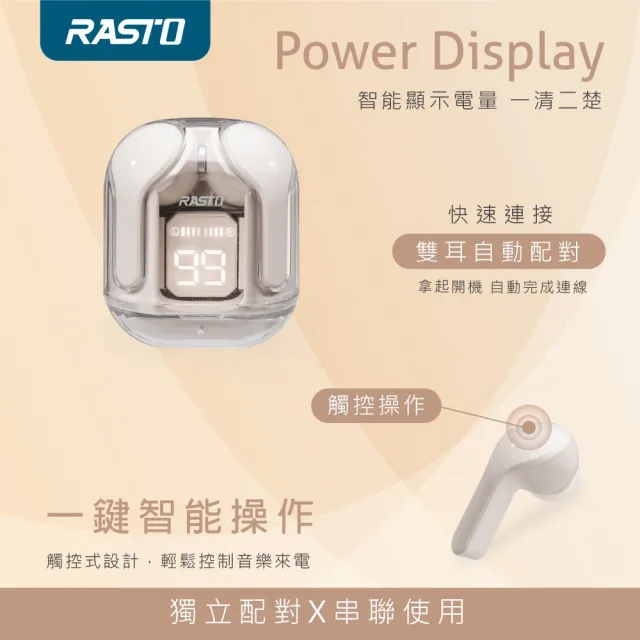 【RASTO】RS62 日系設計電量顯示真無線5.3藍牙耳機