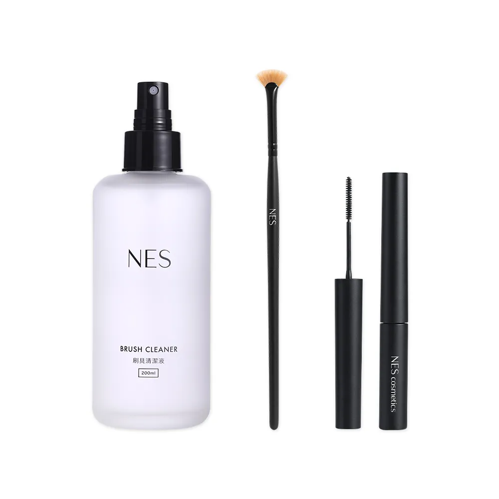 【恩藝偲 NES cosmetics】睫毛膏刷+200ml刷具清潔液+不暈不塌極細防水睫毛膏(睫毛膏+單刷套組)