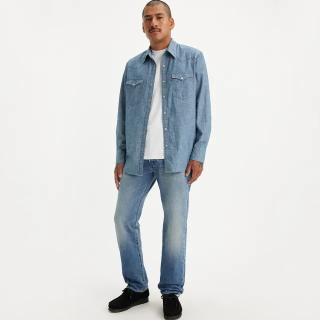 【LEVIS 官方旗艦】男款 經典501直筒牛仔褲 / 淺藍水洗刷白 人氣新品 00501-3498