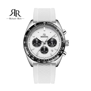 【RICHARD RICH】【WangT】 RR 星際霸主系列 銀殼白面計時三眼矽膠熊貓錶(菱格紋錶帶)