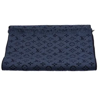 【Louis Vuitton 路易威登】M78525 經典Monogram織花CLASSIC羊毛圍巾/披肩(海軍藍)