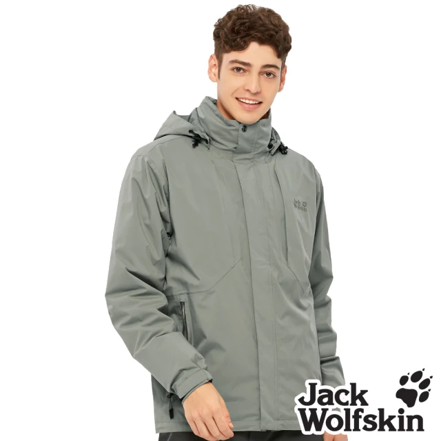 【Jack wolfskin 飛狼】男 Air Wolf 保暖兩件式防風防水透氣羽絨外套 衝鋒衣(糧草綠)