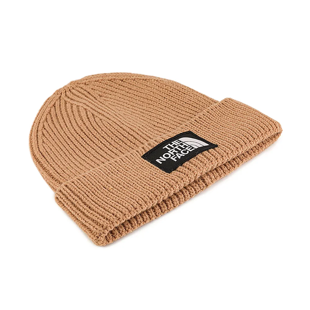 【The North Face】TNF 保暖帽  LOGO布標 針織毛帽 TNF LOGO BOX CUFFED BEANIE 男女 卡其(NF0A3FJXLK5)