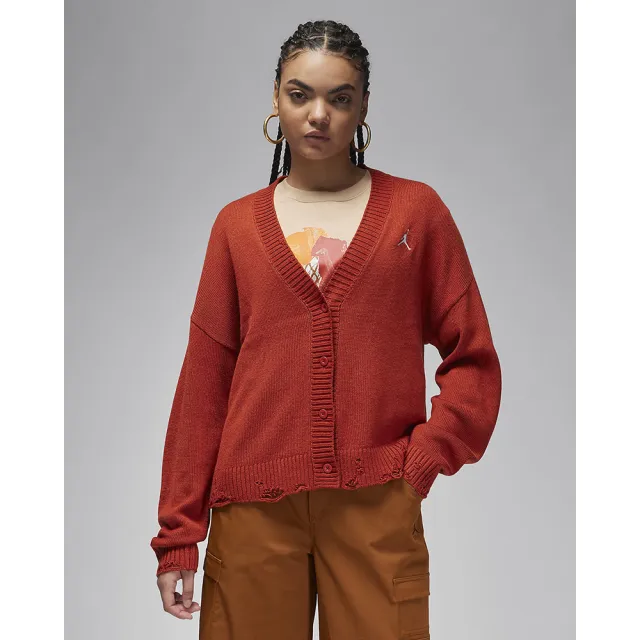 【NIKE 耐吉】長袖上衣 罩衫 毛衣 籃球 AS W DSTRSD CARDI 女款 紅(FN5363615)