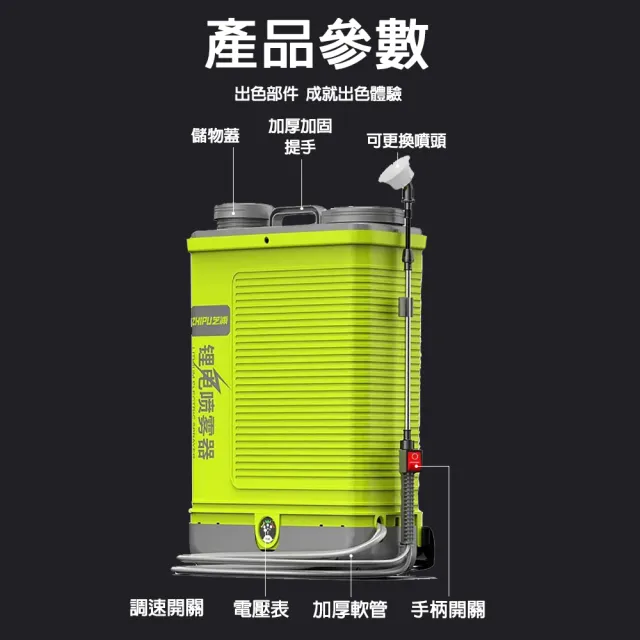 【芝浦】20L電動噴霧打藥機(背負式鋰電款三開關高壓噴灑機)