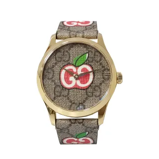 【GUCCI 古馳】633007 經典G-Timeless情人節限定款雙色錶帶指針式石英手錶(紅色-38mm)